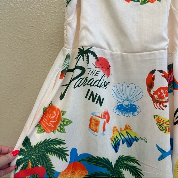 Boho Vacation Print Maxi Dress Multi Colored white, yellow, green, orange - Picture 3 of 6